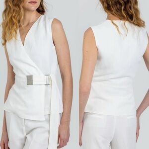 Fabiana Filippi Embellished Wrap Sleeveless Blouse Women XS White NEW *TINY FLAW